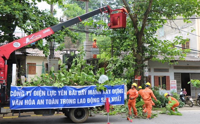 Công nhân Công ty Điện lực Yên Bái thường xuyên tổ chức, thực hiện việc dọn dẹp hành lang đường điện đảm bảo an toàn cho nhân dân.