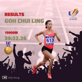 Đoàn điền kinh Singapore xác nhận Goh Chui Ling được đôn lên nhận HCĐ nội dung chạy 10.000m nữ tại SEA Games 31.