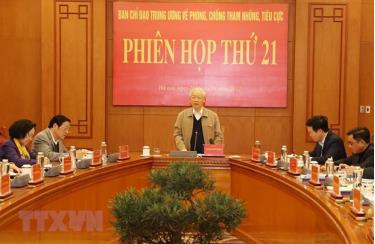Tổng Bí thư Nguyễn Phú Trọng phát biểu kết luận Phiên họp thứ 21. (Ảnh: Trí Dũng/TTXVN)