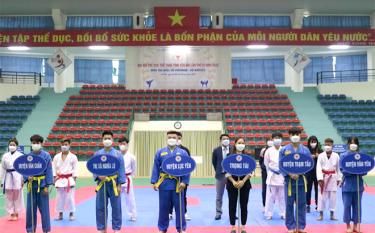 Các đơn vị tham dự Giải võ Vovinam - karate trong khuôn khổ Đại hội Thể dục thể thao đảm bảo các biện pháp phòng dịch Covid-19.