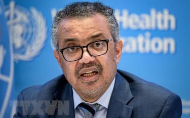 Tổng Giám đốc Tổ chức Y tế thế giới (WHO) Tedros Adhanom Ghebreyesus tại cuộc họp báo ở Geneva, Thụy Sĩ.